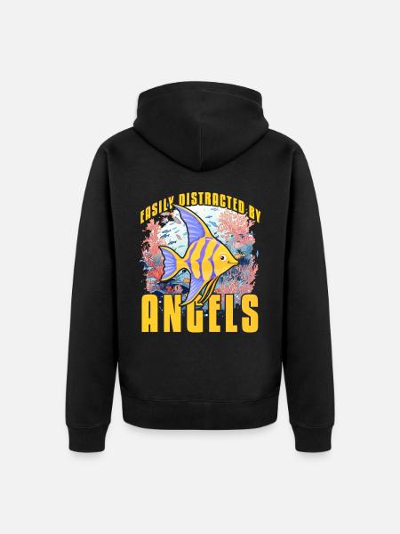 Easily distracted by Angels - Unisex Premium Organic Zip Hoodie - black