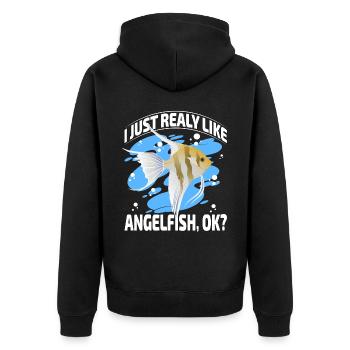 Ich mag Kaiserfische einfach sehr, ok? - Unisex Premium Bio Zip Hoodie - Schwarz - Hinten - Nico (187cm)