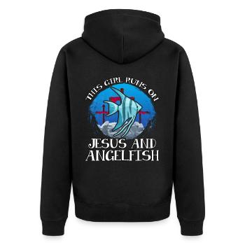 This Girl runs on Jesus and Angelfish - Unisex Premium Organic Zip Hoodie - black - Back - Nico (187cm)