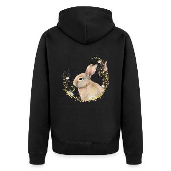 Hase Frühling Blumen Osterhase Ostern - Unisex Premium Bio Zip Hoodie - Schwarz - Hinten - Nico (187cm)