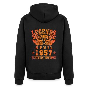 Legends were born in April 1957 Geburtstag - Unisex Premium Bio Zip Hoodie - Schwarz - Hinten - Nico (187cm)