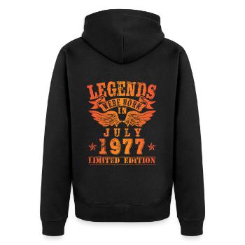 Legends were born in July 1977 Birthday - Unisex Premium Organic Zip Hoodie - black - Back - Nico (187cm)