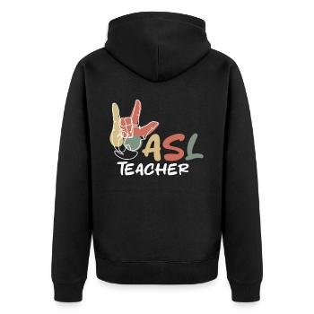 ASL Sign Language Teacher Retro Fingerspelling - Unisex Premium Bio Zip Hoodie - Schwarz - Hinten - Nico (187cm)