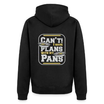 Ich habe Pläne mit meinen Pfannen, Miner Gold zu schürfen - Unisex Premium Bio Zip Hoodie - Schwarz - Hinten - Nico (187cm)