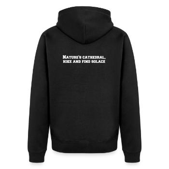 Wandern - Nature's cathedral, hike and find - Unisex Premium Bio Zip Hoodie - Schwarz - Hinten - Nico (187cm)