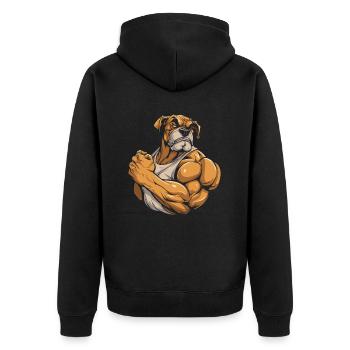 Fitness Bulldog - Unisex Premium Organic Zip Hoodie - black - Back - Nico (187cm)