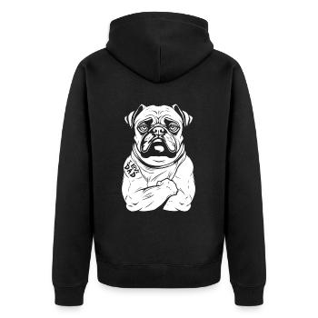 Mops Hund Bizeps Tattoo I Love Dad - Unisex Premium Bio Zip Hoodie - Schwarz - Hinten - Nico (187cm)