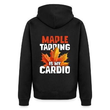 Ahornsirup Maple Tapping Is My Cardio - Unisex Premium Bio Zip Hoodie - Schwarz - Hinten - Nico (187cm)