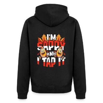 Maple Syrup I'm Sappy And I Tap It - Unisex Premium Organic Zip Hoodie - black - Back - Nico (187cm)