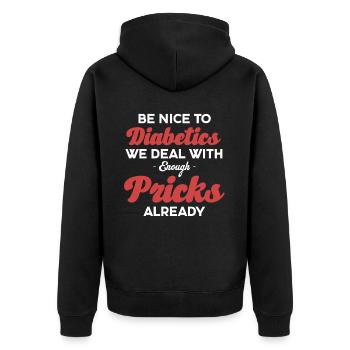 Soyez gentil avec les diabétiques, nous traitons - Veste à capuche bio Premium Unisexe - noir - Dos - Nico (187cm)