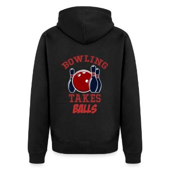 Bowling Takes Balls Puns Lanes Bowler - Unisex Premium Organic Zip Hoodie - black - Back - Nico (187cm)