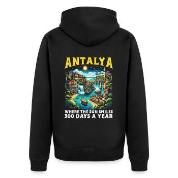 Antalya Türkei Reisen Urlaub Ich liebe die Türkei - Unisex Premium Bio Zip Hoodie - Schwarz - Hinten - Nico (187cm)