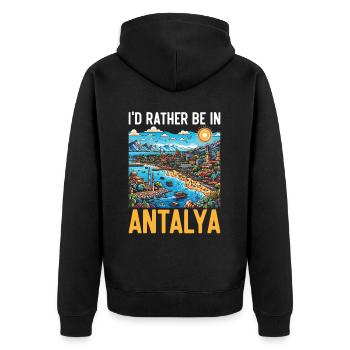 Antalya Türkei Reisen Urlaub Ich liebe die Türkei - Unisex Premium Bio Zip Hoodie - Schwarz - Hinten - Nico (187cm)