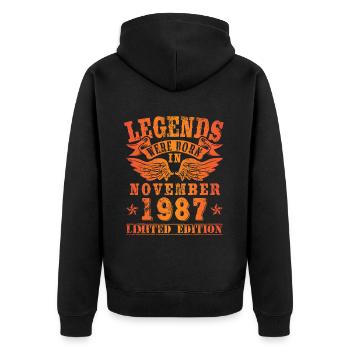 Legends were born in November 1987 Geburtstag - Unisex Premium Bio Zip Hoodie - Schwarz - Hinten - Nico (187cm)