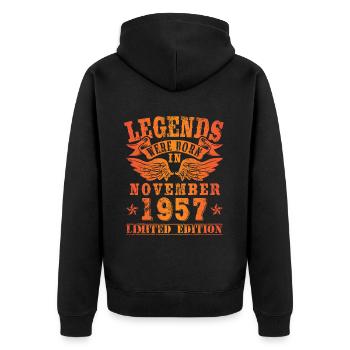 Legends were born in November 1957 Geburtstag - Unisex Premium Bio Zip Hoodie - Schwarz - Hinten - Nico (187cm)