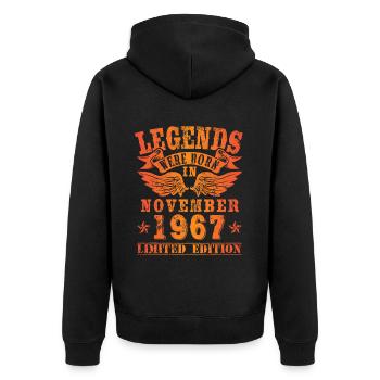 Legends were born in November 1967 Geburtstag - Unisex Premium Bio Zip Hoodie - Schwarz - Hinten - Nico (187cm)