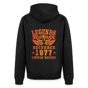 Legends were born in December 1977 Birthday - Unisex Premium Organic Zip Hoodie - black - Back - Nico (187cm)