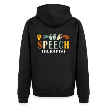 Speech Therapist American Sign Language Retro - Unisex Premium Bio Zip Hoodie - Schwarz - Hinten - Nico (187cm)
