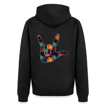 Floral I Love You Sign Language Fingerspelling - Unisex Premium Bio Zip Hoodie - Schwarz - Hinten - Nico (187cm)