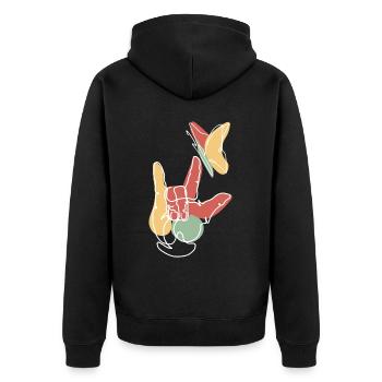 I Love You SIgn Language ASL Retro Boho Aesthetic - Unisex Premium Bio Zip Hoodie - Schwarz - Hinten - Nico (187cm)