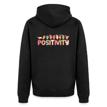 Positivity Groovy ASL Sign Language Teacher - Unisex Premium Bio Zip Hoodie - Schwarz - Hinten - Nico (187cm)