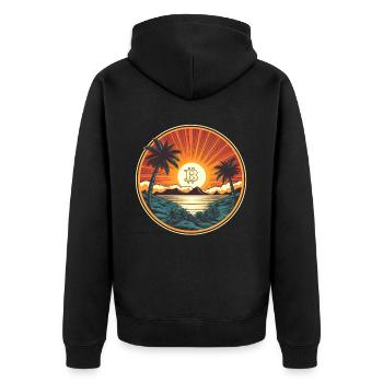 Retro Beach Sunset Funny Crypto Blockchain - Unisex Premium Bio Zip Hoodie - Schwarz - Hinten - Nico (187cm)