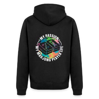 Mahjong Player My Passion My Mahjong Board Game - Unisex Premium Bio Zip Hoodie - Schwarz - Hinten - Nico (187cm)