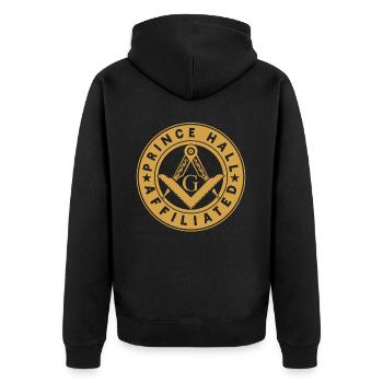 Freimaurer Winkel & Zirkel FREEMASON Prince Hall - Unisex Premium Bio Zip Hoodie - Schwarz - Hinten - Nico (187cm)