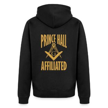 Freimaurer Winkel & Zirkel FREEMASON Prince Hall - Unisex Premium Bio Zip Hoodie - Schwarz - Hinten - Nico (187cm)