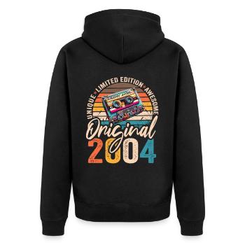 Jahrgang 2004 20.Geburtstag Kassette Tape 2004 - Unisex Premium Bio Zip Hoodie - Schwarz - Hinten - Nico (187cm)