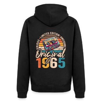 Vintage 1965 59e anniversaire Cassette 1965 - Veste à capuche bio Premium Unisexe - noir - Dos - Nico (187cm)