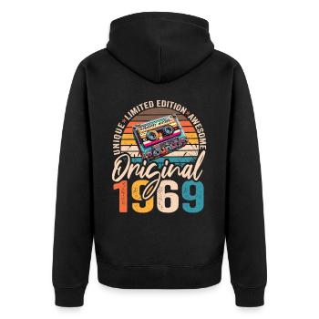 Jahrgang 1969 55.Geburtstag Kassette Tape 1969 - Unisex Premium Bio Zip Hoodie - Schwarz - Hinten - Nico (187cm)
