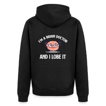 Ich Bin Ein Gehirnarzt Und Ich Liebe Es Lustig - Unisex Premium Bio Zip Hoodie - Schwarz - Hinten - Nico (187cm)