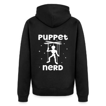 Ventriloque marionnettiste avec marionnettes - Veste à capuche bio Premium Unisexe - noir - Dos - Nico (187cm)