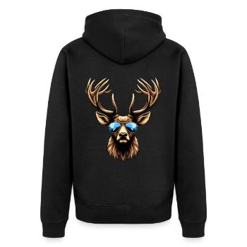 Hirsch T-Shirt Herren Trachtenshirt Jungen Tracht - Unisex Premium Bio Zip Hoodie - Schwarz - Hinten - Nico (187cm)