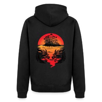 Drachen Südsee Insel Fantasy Sonnenuntergang Dämon - Unisex Premium Bio Zip Hoodie - Schwarz - Hinten - Nico (187cm)