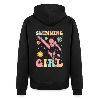 Groovy Schwimmerin - Unisex Premium Bio Zip Hoodie - Schwarz - Hinten - Nico (187cm)