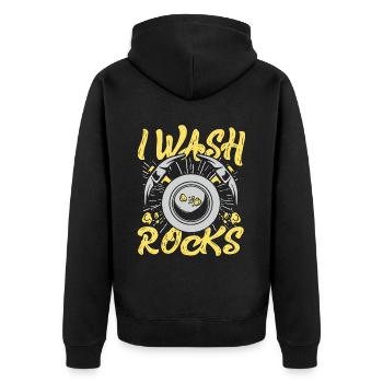 Ich wasche Steine, Schürfen, Seifenabbau, Minen, Gold - Unisex Premium Bio Zip Hoodie - Schwarz - Hinten - Nico (187cm)
