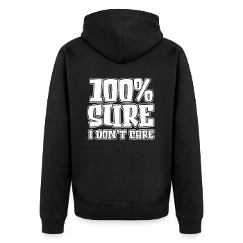 Schwarzer Humor Lustig I Dont Care - Unisex Premium Bio Zip Hoodie - Schwarz - Hinten - Nico (187cm)