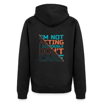 Schwarzer Humor I Dont Care - Unisex Premium Bio Zip Hoodie - Schwarz - Hinten - Nico (187cm)