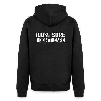 Schwarzer Humor Lustig I Dont Care - Unisex Premium Bio Zip Hoodie - Schwarz - Hinten - Nico (187cm)