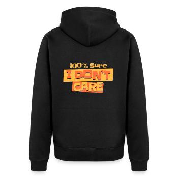 Schwarzer Humor I Dont Care - Unisex Premium Bio Zip Hoodie - Schwarz - Hinten - Nico (187cm)