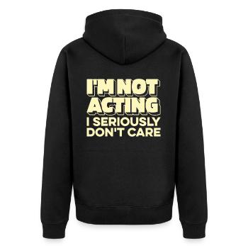 Schwarzer Humor I Dont Care - Unisex Premium Bio Zip Hoodie - Schwarz - Hinten - Nico (187cm)