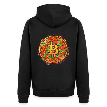 Pizza Bitcoin Funny Mining Crypto Currency Trader - Unisex Premium Bio Zip Hoodie - Schwarz - Hinten - Nico (187cm)