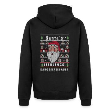 Ugly Weihnachten SANTAS LIEBLINGS Karosseriebauer - Unisex Premium Bio Zip Hoodie - Schwarz - Hinten - Nico (187cm)