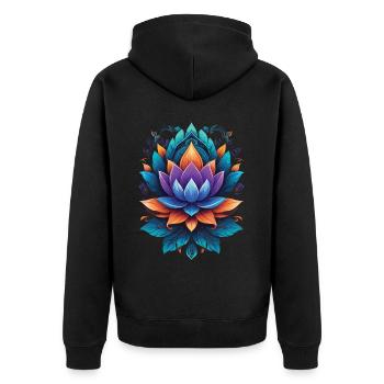 Spirituelle Lotus-Mandala Zen Aesthetic Style - Unisex Premium Bio Zip Hoodie - Schwarz - Hinten - Nico (187cm)