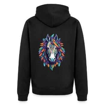 Spiritual Horse Mandala Artwork - Unisex Premium Organic Zip Hoodie - black - Back - Nico (187cm)