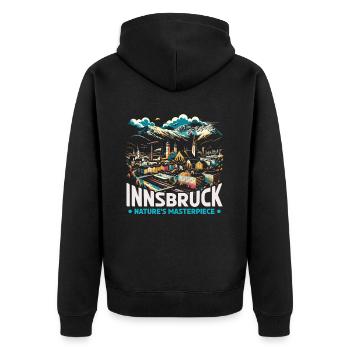 Innsbruck Österreich Reisen Urlaub Österreich - Unisex Premium Bio Zip Hoodie - Schwarz - Hinten - Nico (187cm)