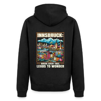 Innsbruck Österreich Reisen Urlaub Österreich - Unisex Premium Bio Zip Hoodie - Schwarz - Hinten - Nico (187cm)