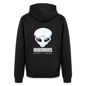 Alien Menschen Nicht Echt Außerirdisch Geschenk - Unisex Premium Bio Zip Hoodie - Schwarz - Hinten - Nico (187cm)